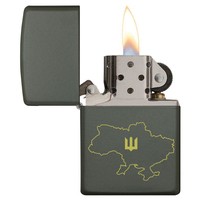 Комплект Zippo Запальничка Regular Green Matte 221 Ukraine + Газовий інсерт до запальничок + Газ для запальничок
