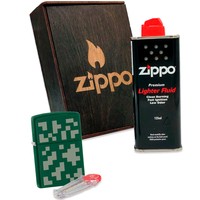 Подарунковий набір Zippo Запальничка Regular Green Matte 221 піксель + Коробка + Бензин 3141 + Кремні 2406