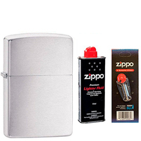 Фото Комплект Zippo Запальничка 200 CLASSIC brushed chrome + Бензин + Кремені в подарунок