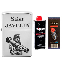 Комплект Zippo Запальничка Zippo 205 J Saint Javelin + Бензин + Кремені в подарунок