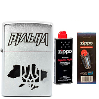 Комплект Zippo Запальничка 207 V CLASSIC street chrome + Бензин + Кремені в подарунок