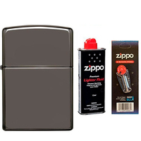 Фото Комплект Zippo Запальничка 150 CLASSIC BLACK ICE + Бензин + Кремені в подарунок