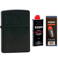 Фото Комплект Zippo Запальничка 236 CLASSIC black crackle + Бензин + Кремені в подарунок