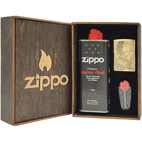 Фото Комплект Zippo Запальничка WHERE EAGLESS DARE + Подарункова упаковка + Бензин + Кремені