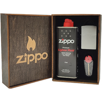 Фото Комплект Zippo Запальничка 207 CLASSIC street chrome + Бензин + Кремені + Подарункова коробка