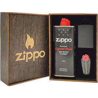 Фото Комплект Zippo Запальничка 218 CLASSIC black matte + Подарункова упаковка + Бензин + Кремені