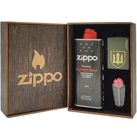 Фото Комплект Zippo Запальничка 221 ZLTR Тризуб + Подарункова упаковка + Бензин + Кремні