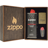 Фото Комплект Zippo Запальничка 28994 201FB Zippo Stamp + Бензин + Кремені + Подарункова коробка